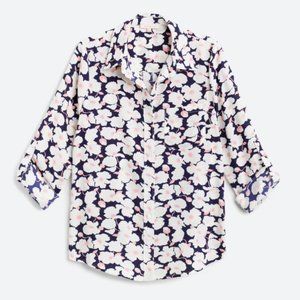 SKIES ARE BLUE Kaulin Relaxed Button Down Roll Tab Sleeve Top M, White Navy Pink